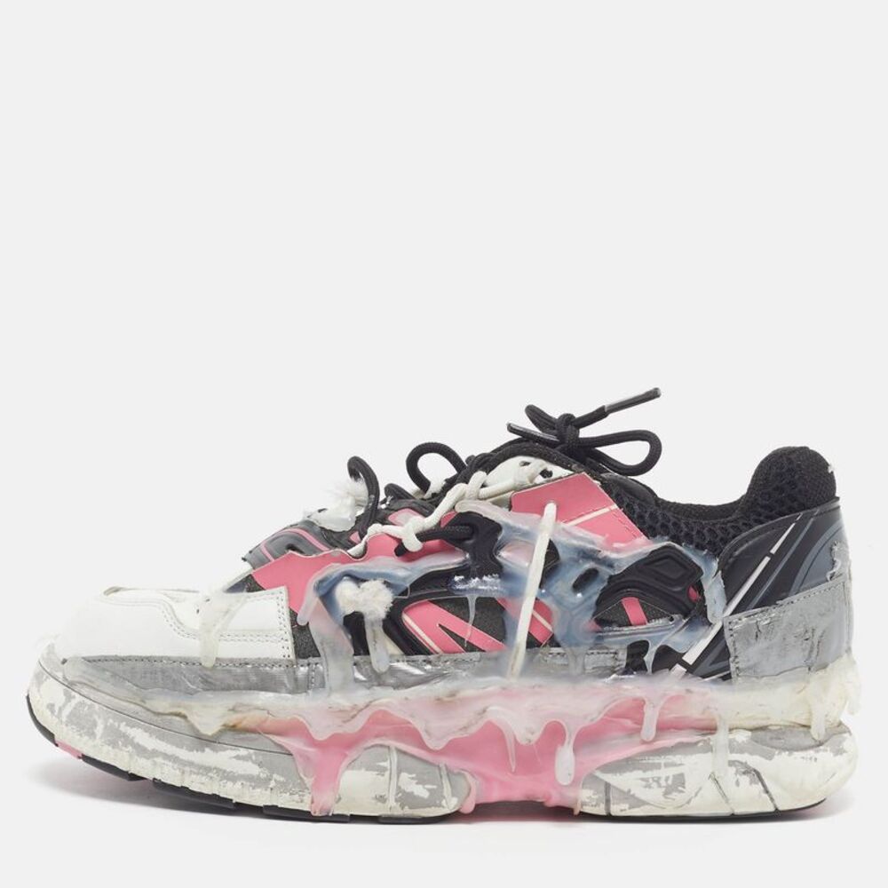 Maison Martin Margiela Fusion Size 41.5 White/fuchsia Leather And Mesh Low Top